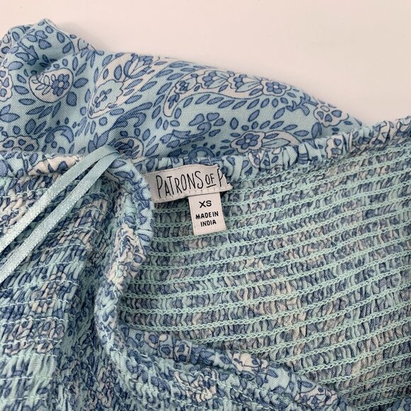 Patrons of Peace strapless midi dress blue floral smocked elastic faux wrap XS - Picture 5 of 5